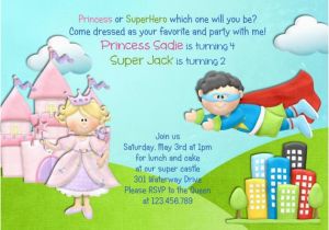 Princess Superhero Birthday Party Invitations Princess and Superhero Birthday Invitation Castle Invite