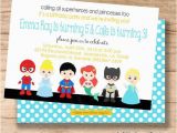 Princess Superhero Birthday Party Invitations Princess and Superhero Birthday Invitation Combo Birthday