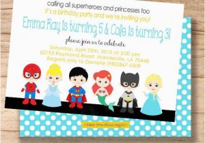 Princess Superhero Birthday Party Invitations Princess and Superhero Birthday Invitation Combo Birthday