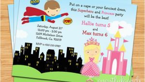 Princess Superhero Birthday Party Invitations Superhero and Princess Birthday Party Invitation Printable