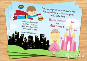 Princess Superhero Birthday Party Invitations Superhero and Princess Birthday Party Invitation Printable