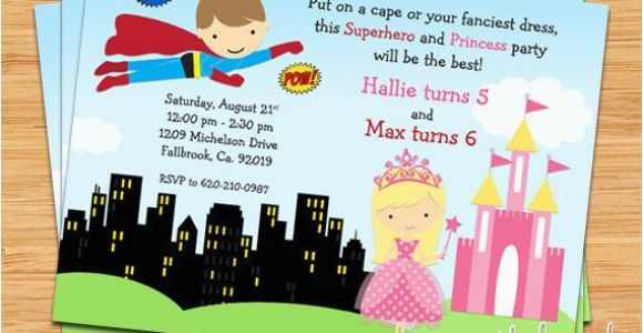 Princess Superhero Birthday Party Invitations Superhero and Princess Birthday Party Invitation Printable