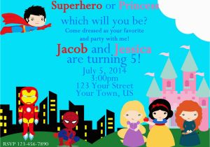 Princess Superhero Birthday Party Invitations Superhero and Princess Invitation Superhero by