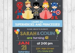 Princess Superhero Birthday Party Invitations Superhero and Princess Invitation Superheroes and Princesses