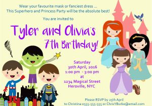 Princess Superhero Birthday Party Invitations Superhero Princess Party Invitation Encore Kids Parties