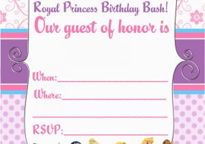 Princess themed Birthday Invitation Cards Free Printable Disney Princess Birthday Invitations