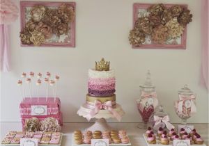 Princess themed Birthday Party Decorations Bubble and Sweet Pink and Gold Decorated Shabby Chic