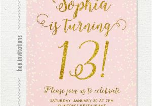 Printable 13th Birthday Invitations 13th Birthday Invitation for Girl Pink Gold Teen Birthday
