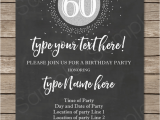 Printable 60th Birthday Invitations Chalkboard 60th Birthday Invitation Template Silver Glitter