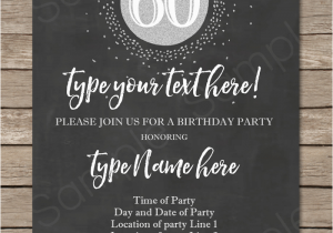 Printable 60th Birthday Invitations Chalkboard 60th Birthday Invitation Template Silver Glitter