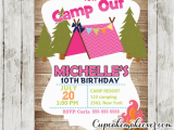 Printable Camp Out Birthday Invitations Camping Birthday Invitation for Girls Rustic Wood