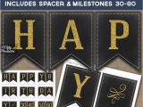 Printable Happy 70th Birthday Banner Printable Chalkboard Happy Birthday Banner Black Gold