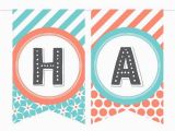 Printable Happy Birthday Banner Letters Pdf Printable Birthday Banner In Coral Aqua Especially Paper