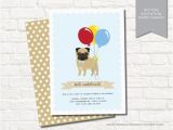 Pug Birthday Invitations Blue Boy Pug Birthday Party Digital Invitation by Twinkle