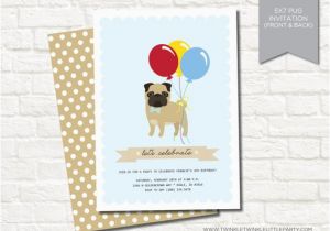 Pug Birthday Invitations Blue Boy Pug Birthday Party Digital Invitation by Twinkle