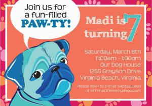 Pug Birthday Invitations Dog Birthday Party Invitation Pet Party Pug Party