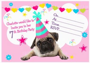 Pug Birthday Invitations Personalised Pug Birthday Party Invitations or Thank You