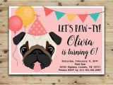 Pug Birthday Invitations Pug Birthday Invitation Girls and Boys Party Pug Invitation