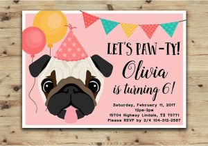 Pug Birthday Invitations Pug Birthday Invitation Girls and Boys Party Pug Invitation