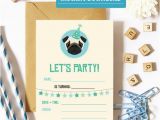 Pug Birthday Invitations Pug Birthday Invitation Printable Pug Party Invitations