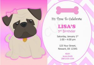 Pug Birthday Invitations Pug Birthday Invitation Puppy Party Invitation Dog Party