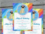 Pug Birthday Invitations Pug Birthday Invite Cute Dog Invitation Rainbow Birthday