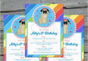 Pug Birthday Invitations Pug Birthday Invite Cute Dog Invitation Rainbow Birthday