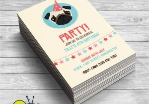 Pug Birthday Invitations Pug Birthday Party Invitations Puppy Party by