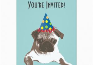 Pug Birthday Invitations Simple Pug In Hat Birthday Party Invitation Zazzle