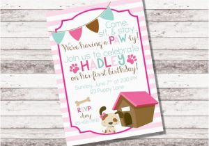 Puppy themed Birthday Party Invitations Girl 39 S Puppy Birthday Invitation 1st 2nd Birthday