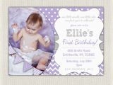 Purple 1st Birthday Invitations 1st Birthday Invitation Purple and Grey Girls Purple