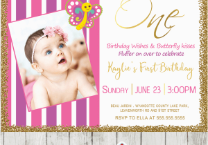 Purple 1st Birthday Invitations butterfly 1st Birthday Photo Invitations Pink Purple