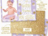 Purple 1st Birthday Invitations First Birthday Girl Invitation Photo Card Lavender