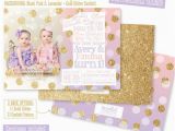 Purple 1st Birthday Invitations First Birthday Invitation for Twin Girls Blush Pink Lavender