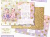 Purple 1st Birthday Invitations First Birthday Invitation for Twin Girls Blush Pink Lavender