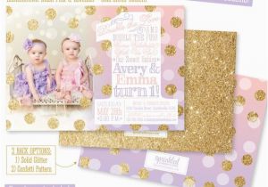 Purple 1st Birthday Invitations First Birthday Invitation for Twin Girls Blush Pink Lavender