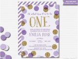 Purple 1st Birthday Invitations First Birthday Invitation Printable Lavender Gold Glitter