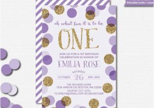 Purple 1st Birthday Invitations First Birthday Invitation Printable Lavender Gold Glitter