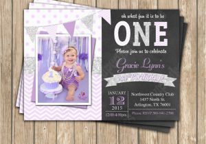 Purple 1st Birthday Invitations One First Birthday Girl Lavender Purple Silver Printable Photo