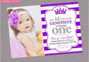 Purple 1st Birthday Invitations Purple Silver Princess Birthday Invitation Glitter Little