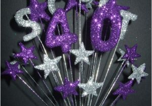 Purple 40th Birthday Decorations Alpha Age 40th Birthday Cake topper Decoration In Silver