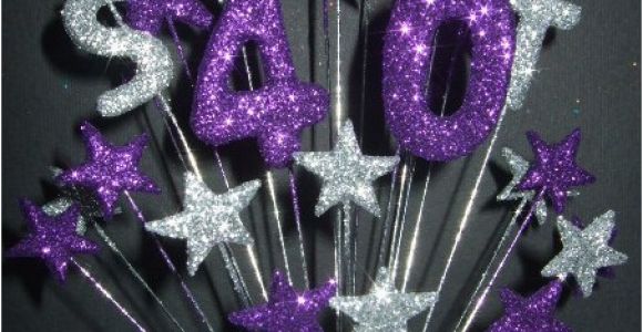 Purple 40th Birthday Decorations Alpha Age 40th Birthday Cake topper Decoration In Silver