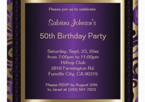 Purple and Gold 50th Birthday Invitations 50th Birthday Party Purple Metallic Gold Invitation