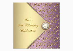 Purple and Gold 50th Birthday Invitations Elegant Purple and Gold Womans 50th Birthday Party Card