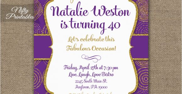 Purple and Gold 50th Birthday Invitations Purple Gold Birthday Invitations Nifty Printables