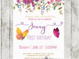 Purple butterfly Birthday Invitations butterfly Birthday Invitations Pink Purple Garden Flowers