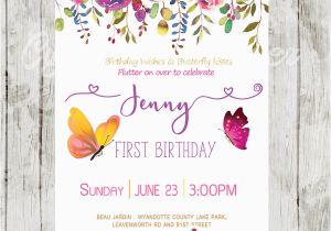 Purple butterfly Birthday Invitations butterfly Birthday Invitations Pink Purple Garden Flowers