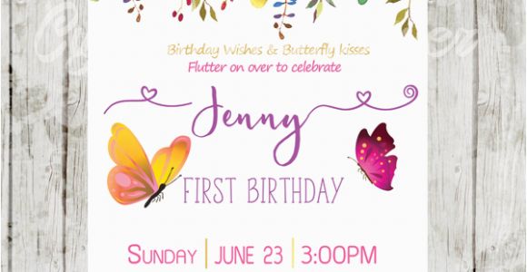 Purple butterfly Birthday Invitations butterfly Birthday Invitations Pink Purple Garden Flowers