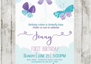 Purple butterfly Birthday Invitations butterfly Birthday Invitations Purple Teal Blue Clouds