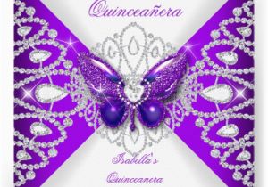 Purple butterfly Birthday Invitations Personalized Purple Tiara Quinceanera Invitations